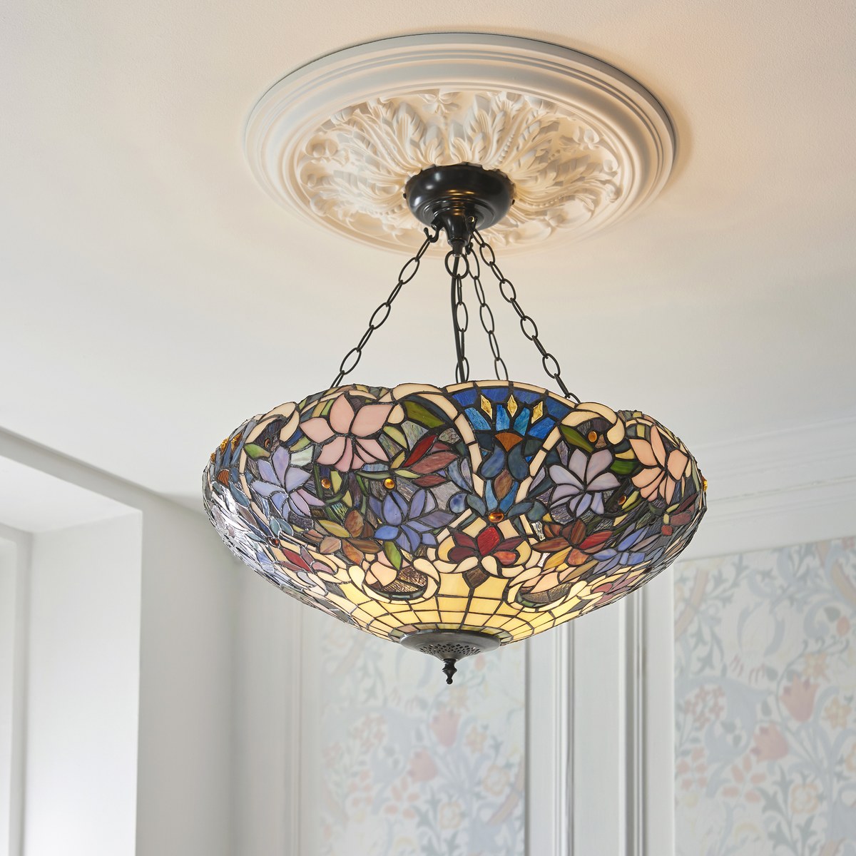 Interiors 1900 Sullivan 3 Light Inverted Tiffany Pendant Light in Satin Black