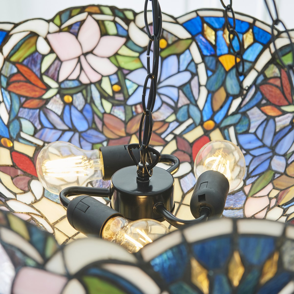 Interiors 1900 Sullivan 3 Light Inverted Tiffany Pendant Light in Satin Black