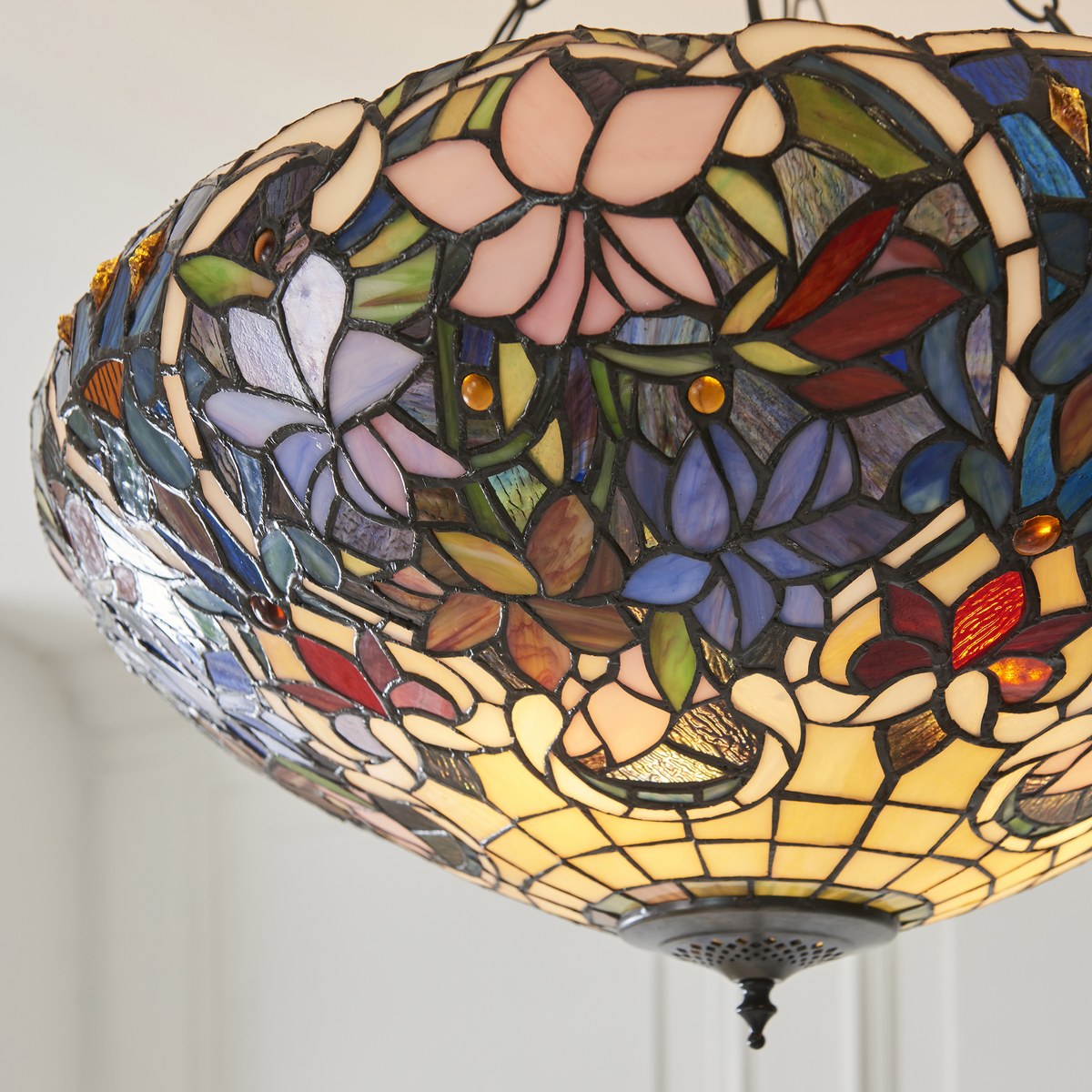 Interiors 1900 Sullivan 3 Light Inverted Tiffany Pendant Light in Satin Black