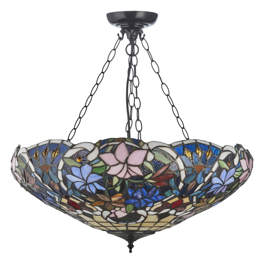 Interiors 1900 Sullivan 3 Light Inverted Tiffany Pendant Light in Satin Black