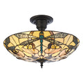 Interiors 1900 Ashton 3 Light Tiffany Semi Flush Ceiling Light in Satin Black