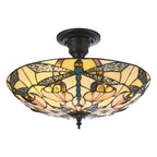 Interiors 1900 Ashton 3 Light Tiffany Semi Flush Ceiling Light in Satin Black