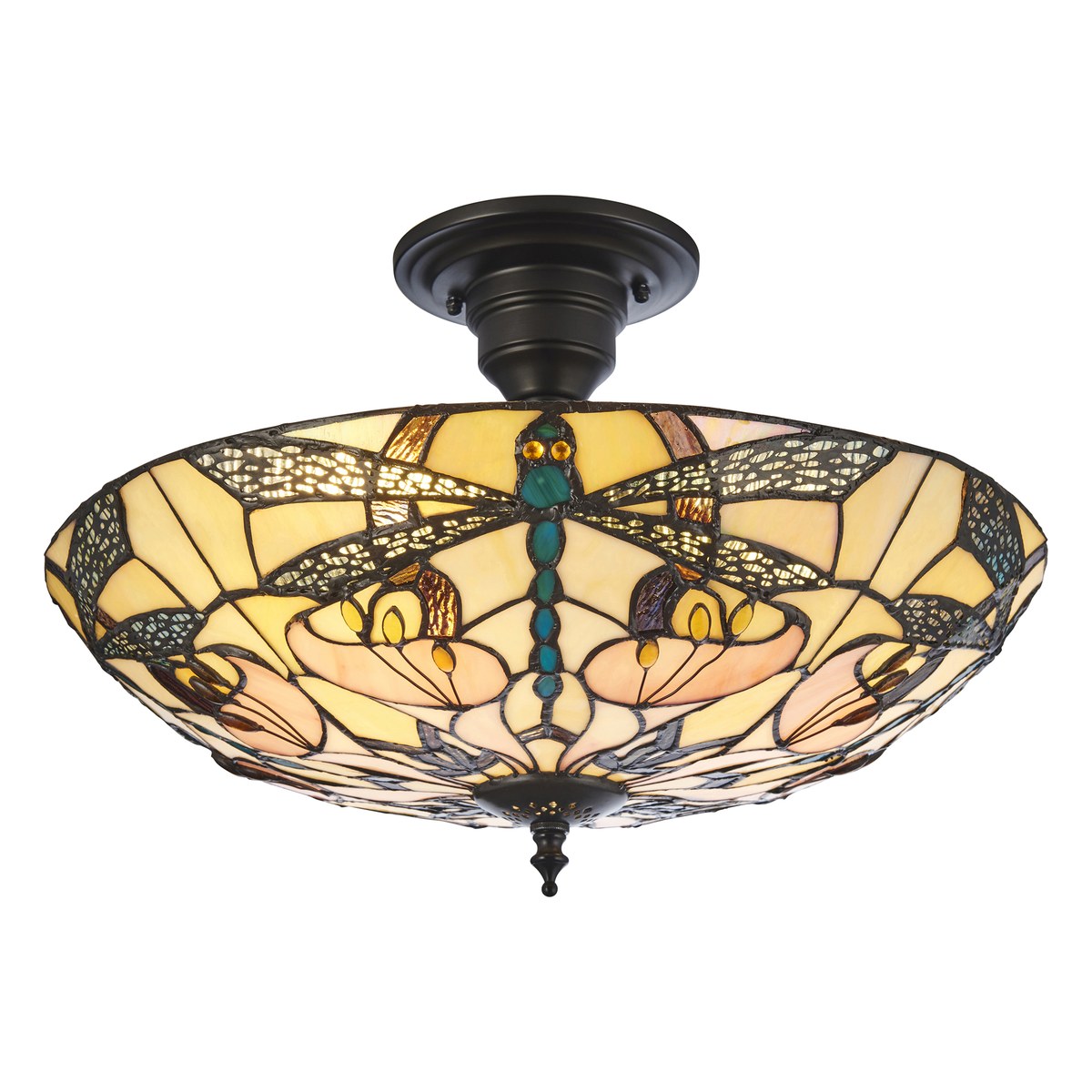 Interiors 1900 Ashton 3 Light Tiffany Semi Flush Ceiling Light in Satin Black