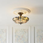 Interiors 1900 Ashton 3 Light Tiffany Semi Flush Ceiling Light in Satin Black