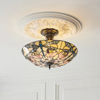 Interiors 1900 Ashton 3 Light Tiffany Semi Flush Ceiling Light in Satin Black