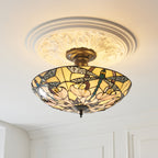Interiors 1900 Ashton 3 Light Tiffany Semi Flush Ceiling Light in Satin Black