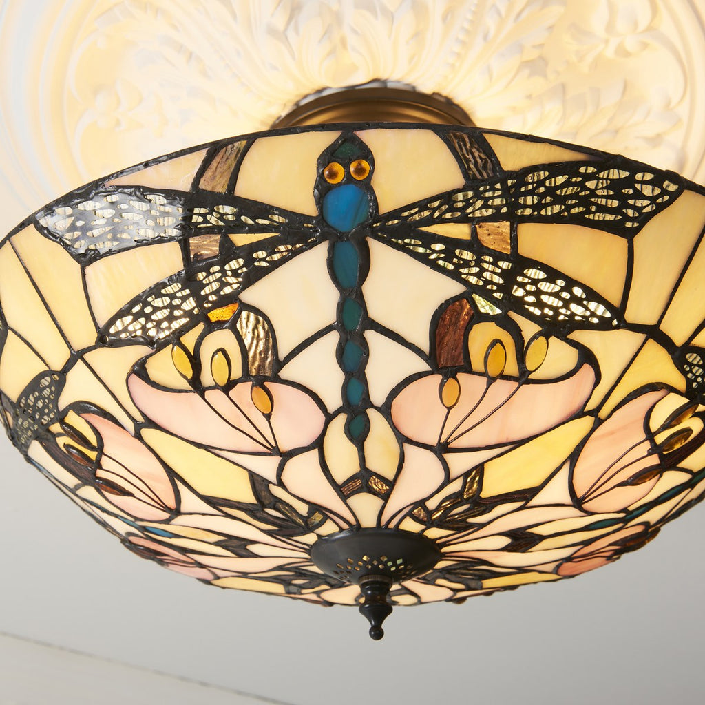 Interiors 1900 Ashton 3 Light Tiffany Semi Flush Ceiling Light in Satin Black