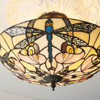 Interiors 1900 Ashton 3 Light Tiffany Semi Flush Ceiling Light in Satin Black