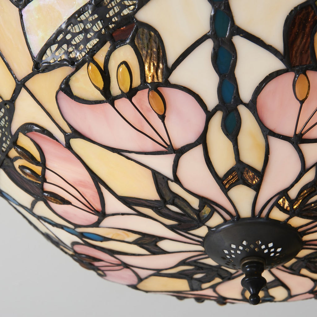 Interiors 1900 Ashton 3 Light Tiffany Semi Flush Ceiling Light in Satin Black