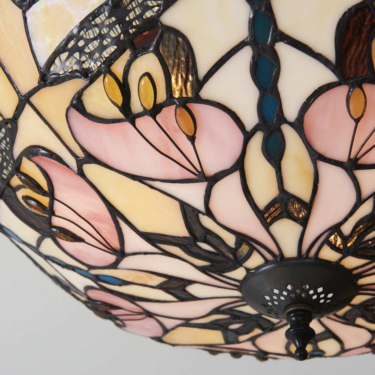 Interiors 1900 Ashton 3 Light Tiffany Semi Flush Ceiling Light in Satin Black