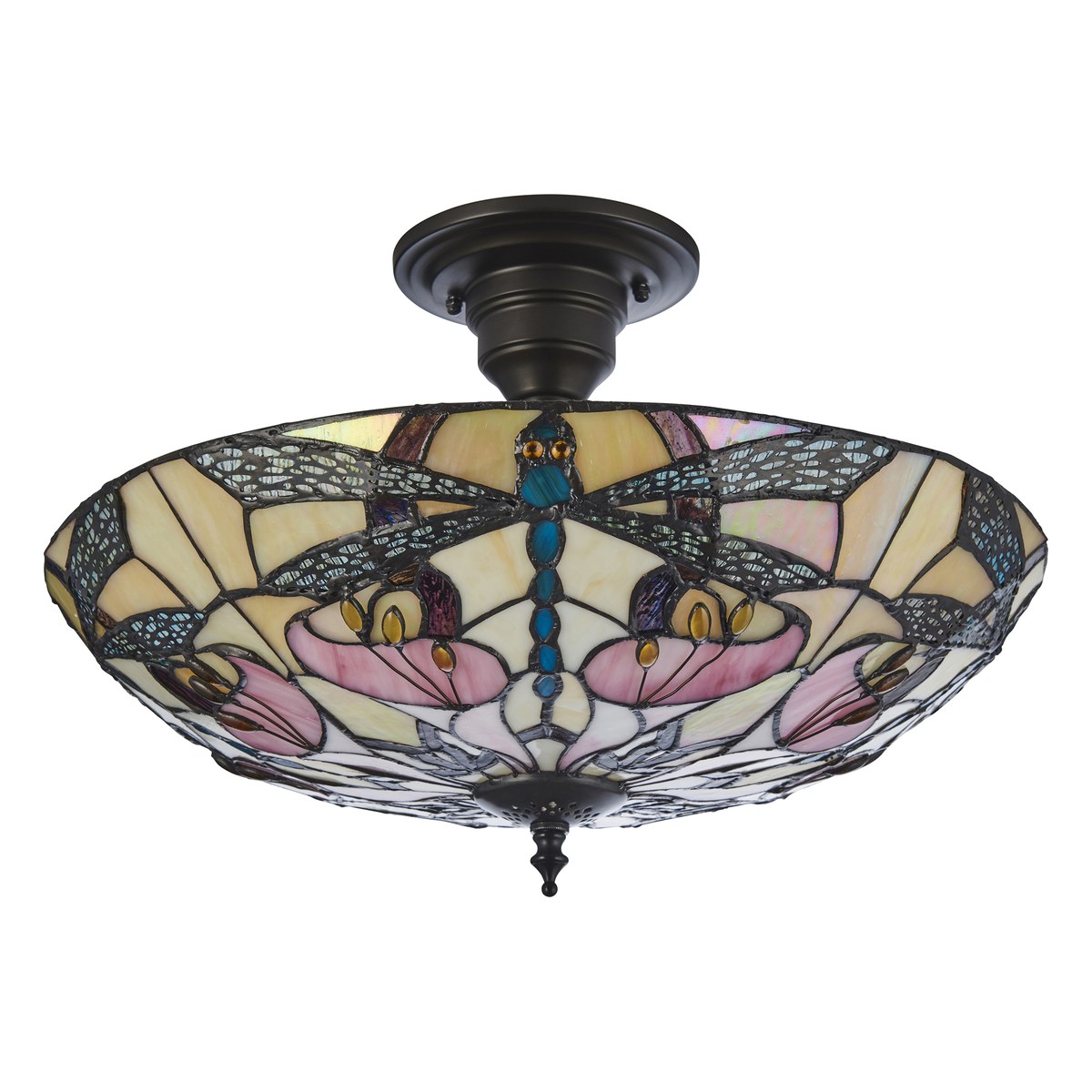 Interiors 1900 Ashton 3 Light Tiffany Semi Flush Ceiling Light in Satin Black