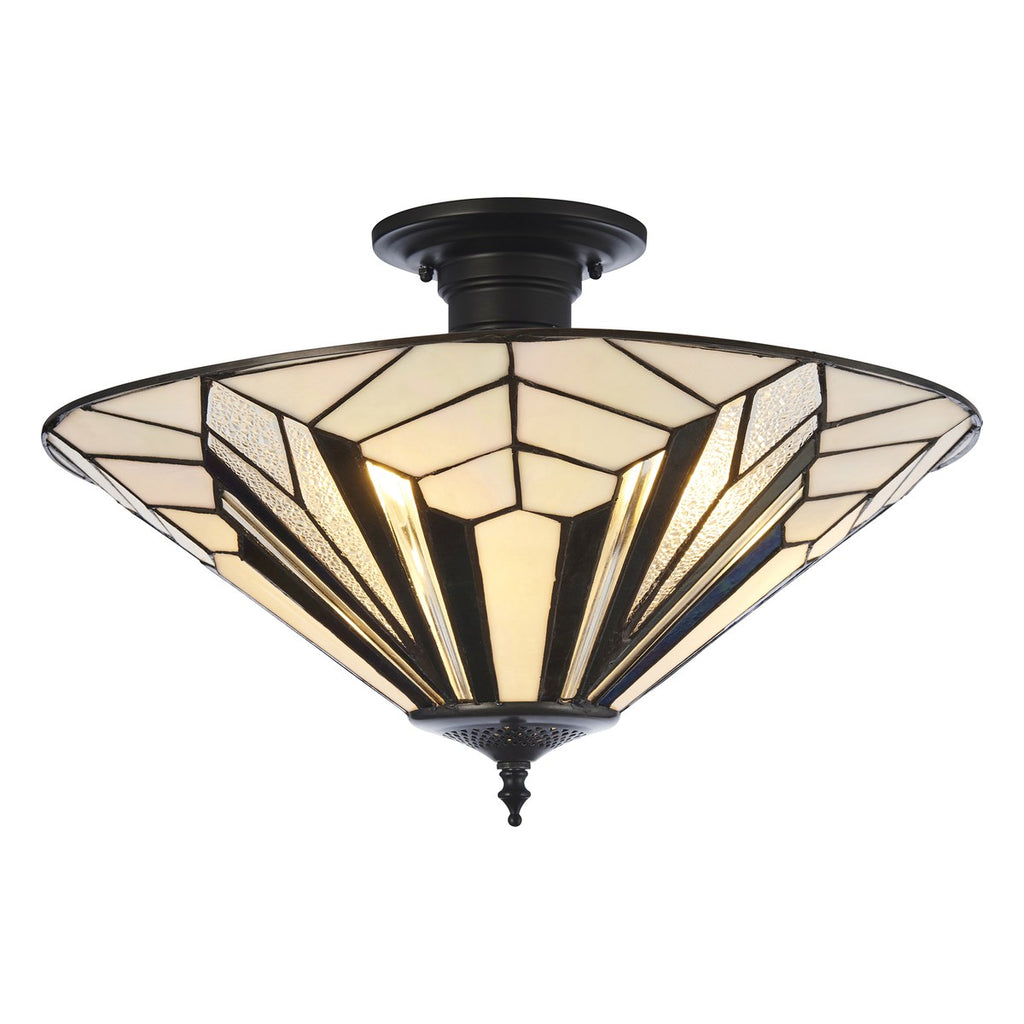 Interiors 1900 Astoria 3 Light Tiffany Semi Flush Ceiling Light in Satin Black