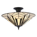 Interiors 1900 Astoria 3 Light Tiffany Semi Flush Ceiling Light in Satin Black