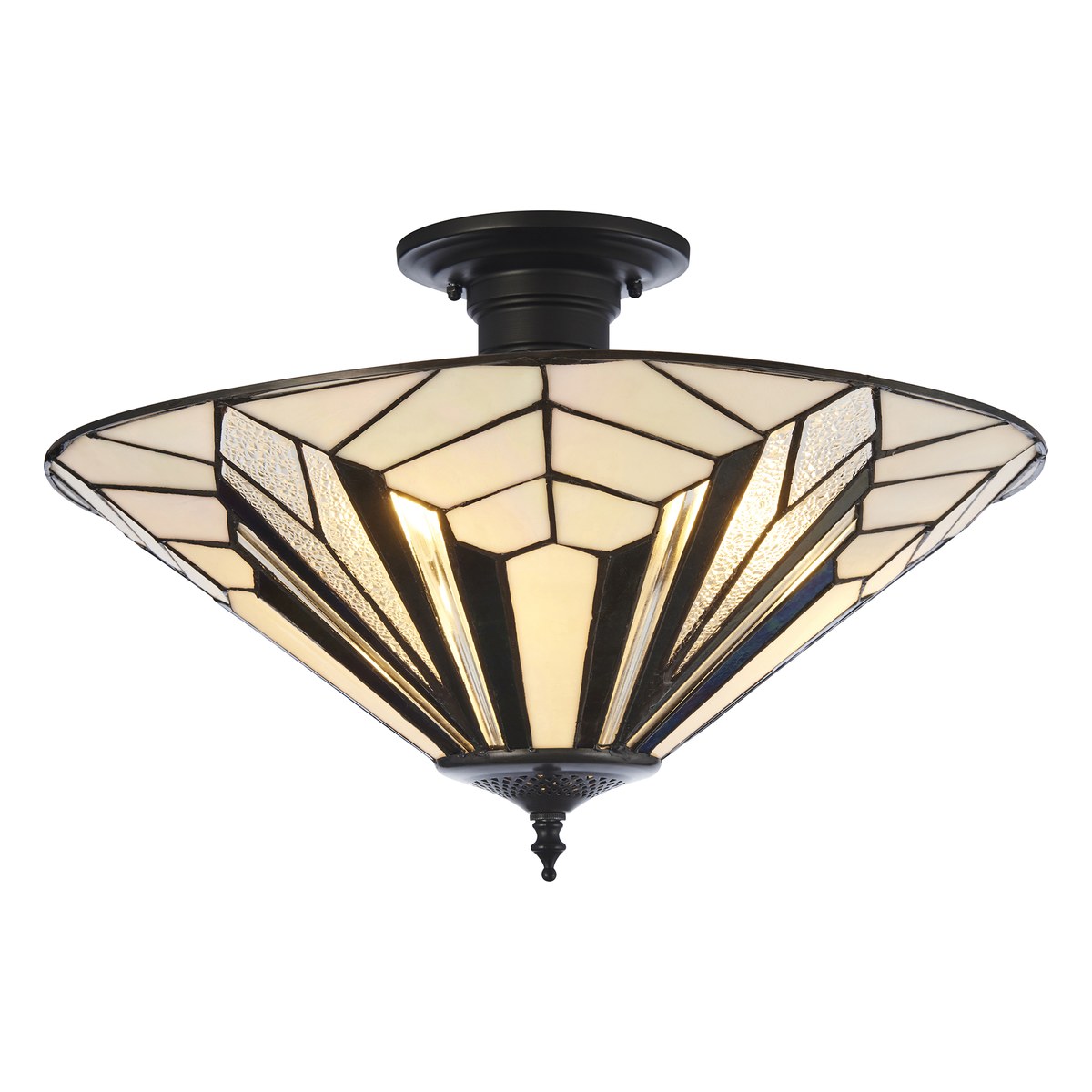 Interiors 1900 Astoria 3 Light Tiffany Semi Flush Ceiling Light in Satin Black