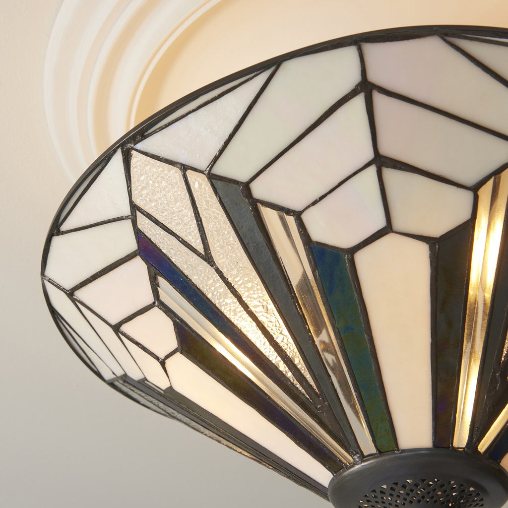 Interiors 1900 Astoria 3 Light Tiffany Semi Flush Ceiling Light in Satin Black