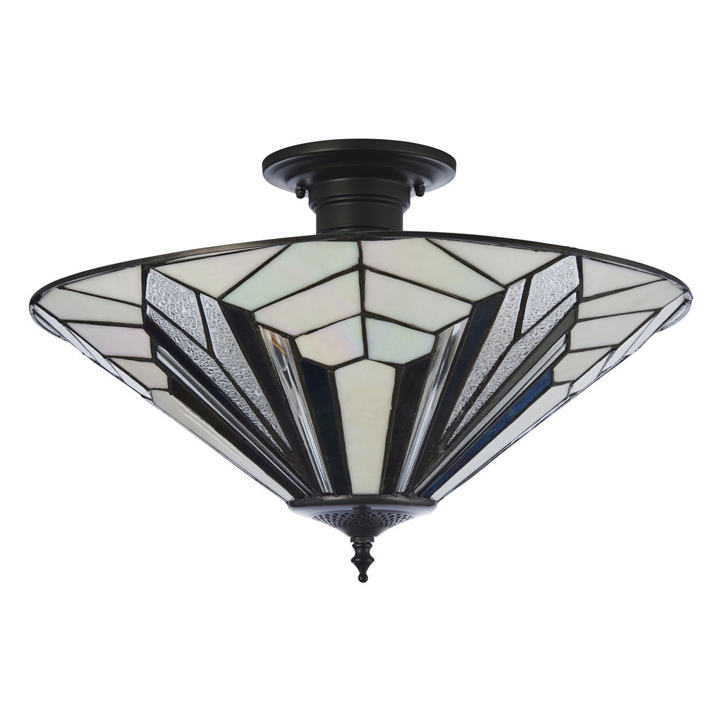 Interiors 1900 Astoria 3 Light Tiffany Semi Flush Ceiling Light in Satin Black
