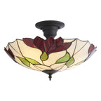 Interiors 1900 Botanica Large 3 Light Tiffany Semi Flush Ceiling Light in Satin Black