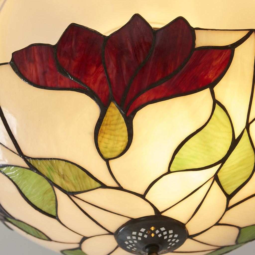 Interiors 1900 Botanica Large 3 Light Tiffany Semi Flush Ceiling Light in Satin Black