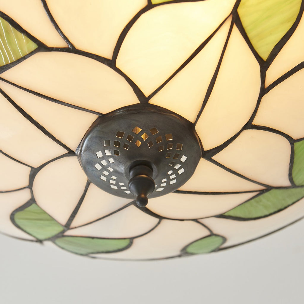 Interiors 1900 Botanica Large 3 Light Tiffany Semi Flush Ceiling Light in Satin Black