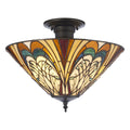 Interiors 1900 Hector 3 Light Tiffany Semi Flush Ceiling Light in Satin Black