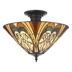 Interiors 1900 Hector 3 Light Tiffany Semi Flush Ceiling Light in Satin Black