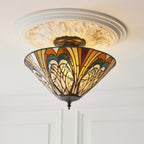 Interiors 1900 Hector 3 Light Tiffany Semi Flush Ceiling Light in Satin Black