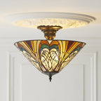 Interiors 1900 Hector 3 Light Tiffany Semi Flush Ceiling Light in Satin Black