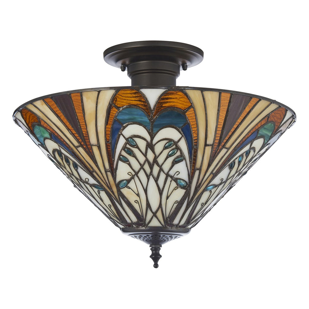 Interiors 1900 Hector 3 Light Tiffany Semi Flush Ceiling Light in Satin Black