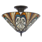 Interiors 1900 Hector 3 Light Tiffany Semi Flush Ceiling Light in Satin Black