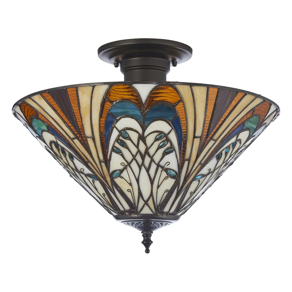 Interiors 1900 Hector 3 Light Tiffany Semi Flush Ceiling Light in Satin Black