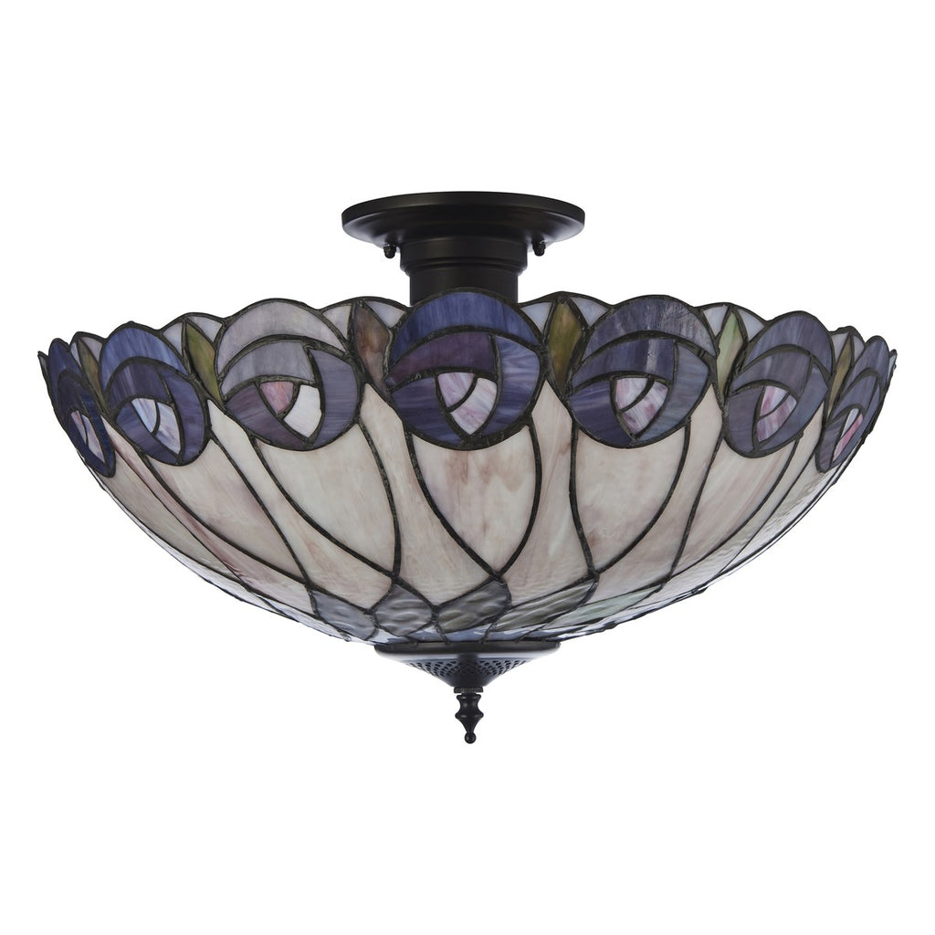 Interiors 1900 Hutchinson 3 Light Tiffany Semi Flush Ceiling Light in Satin Black