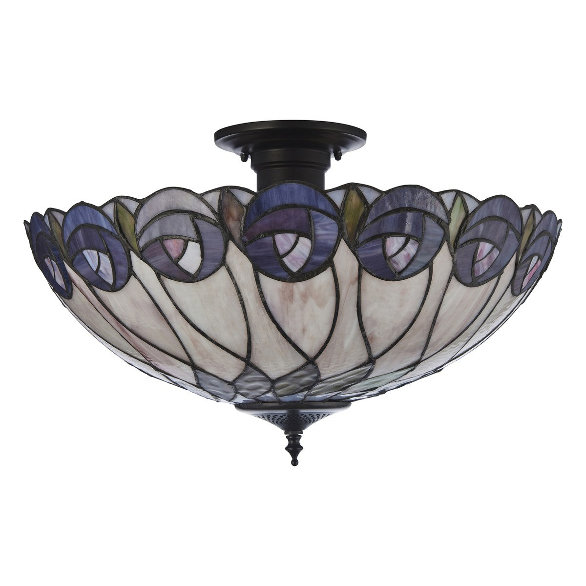 Interiors 1900 Hutchinson 3 Light Tiffany Semi Flush Ceiling Light in Satin Black