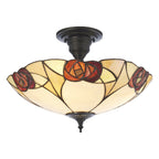 Interiors 1900 Ingram 3 Light Tiffany Semi Flush Ceiling Light in Satin Black