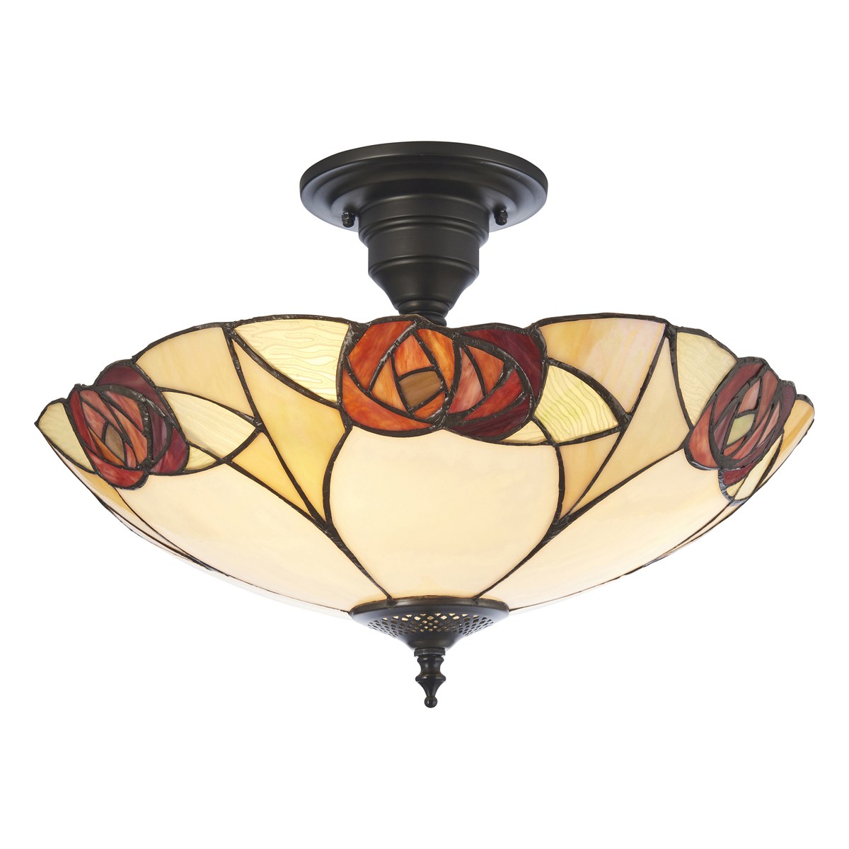 Interiors 1900 Ingram 3 Light Tiffany Semi Flush Ceiling Light in Satin Black