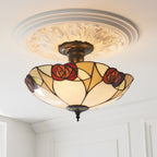 Interiors 1900 Ingram 3 Light Tiffany Semi Flush Ceiling Light in Satin Black