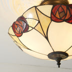 Interiors 1900 Ingram 3 Light Tiffany Semi Flush Ceiling Light in Satin Black
