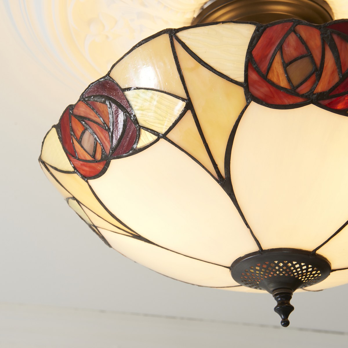 Interiors 1900 Ingram 3 Light Tiffany Semi Flush Ceiling Light in Satin Black