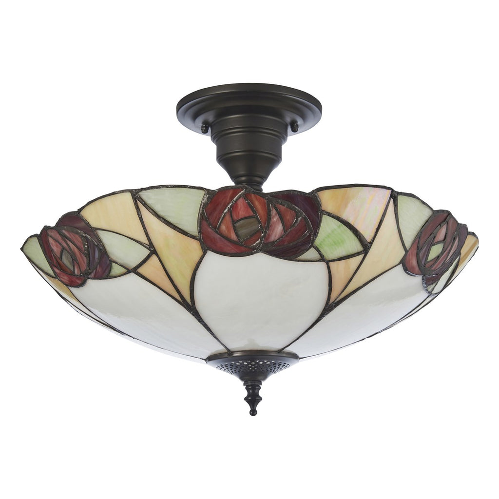 Interiors 1900 Ingram 3 Light Tiffany Semi Flush Ceiling Light in Satin Black
