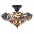 Interiors 1900 Sullivan 3 Light Tiffany Semi Flush Ceiling Light in Satin Black