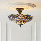 Interiors 1900 Sullivan 3 Light Tiffany Semi Flush Ceiling Light in Satin Black