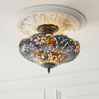 Interiors 1900 Sullivan 3 Light Tiffany Semi Flush Ceiling Light in Satin Black