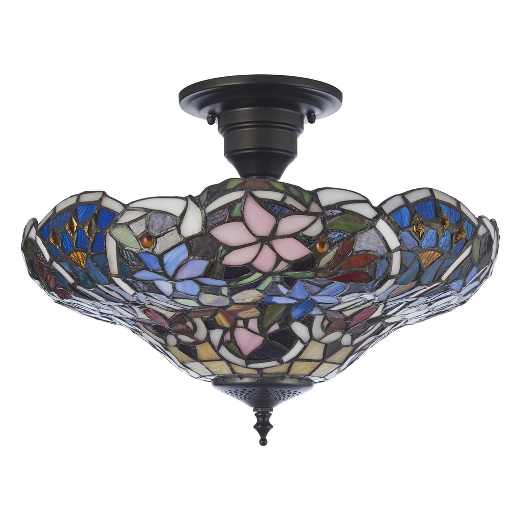 Interiors 1900 Sullivan 3 Light Tiffany Semi Flush Ceiling Light in Satin Black