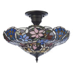 Interiors 1900 Sullivan 3 Light Tiffany Semi Flush Ceiling Light in Satin Black