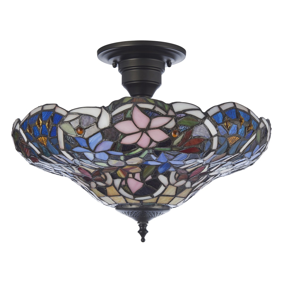 Interiors 1900 Sullivan 3 Light Tiffany Semi Flush Ceiling Light in Satin Black
