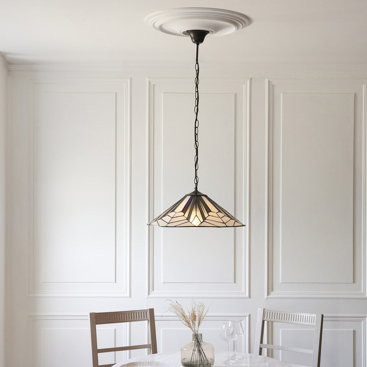 Interiors 1900 Astoria 3 Light Tiffany Pendant Light in Satin Black