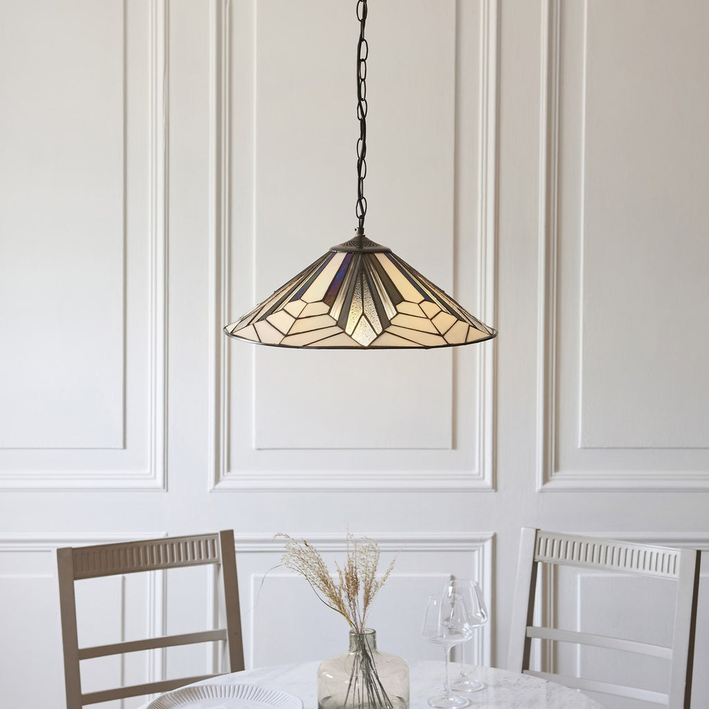 Interiors 1900 Astoria 3 Light Tiffany Pendant Light in Satin Black
