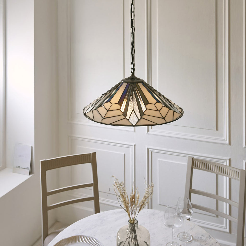 Interiors 1900 Astoria 3 Light Tiffany Pendant Light in Satin Black