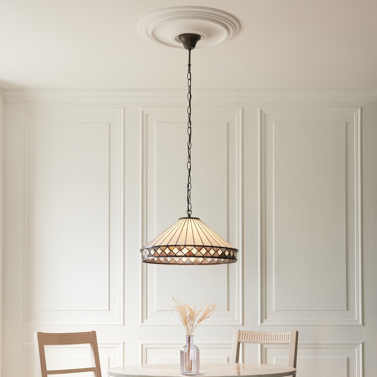 Interiors 1900 Fargo 3 Light Tiffany Pendant Light in Satin Black