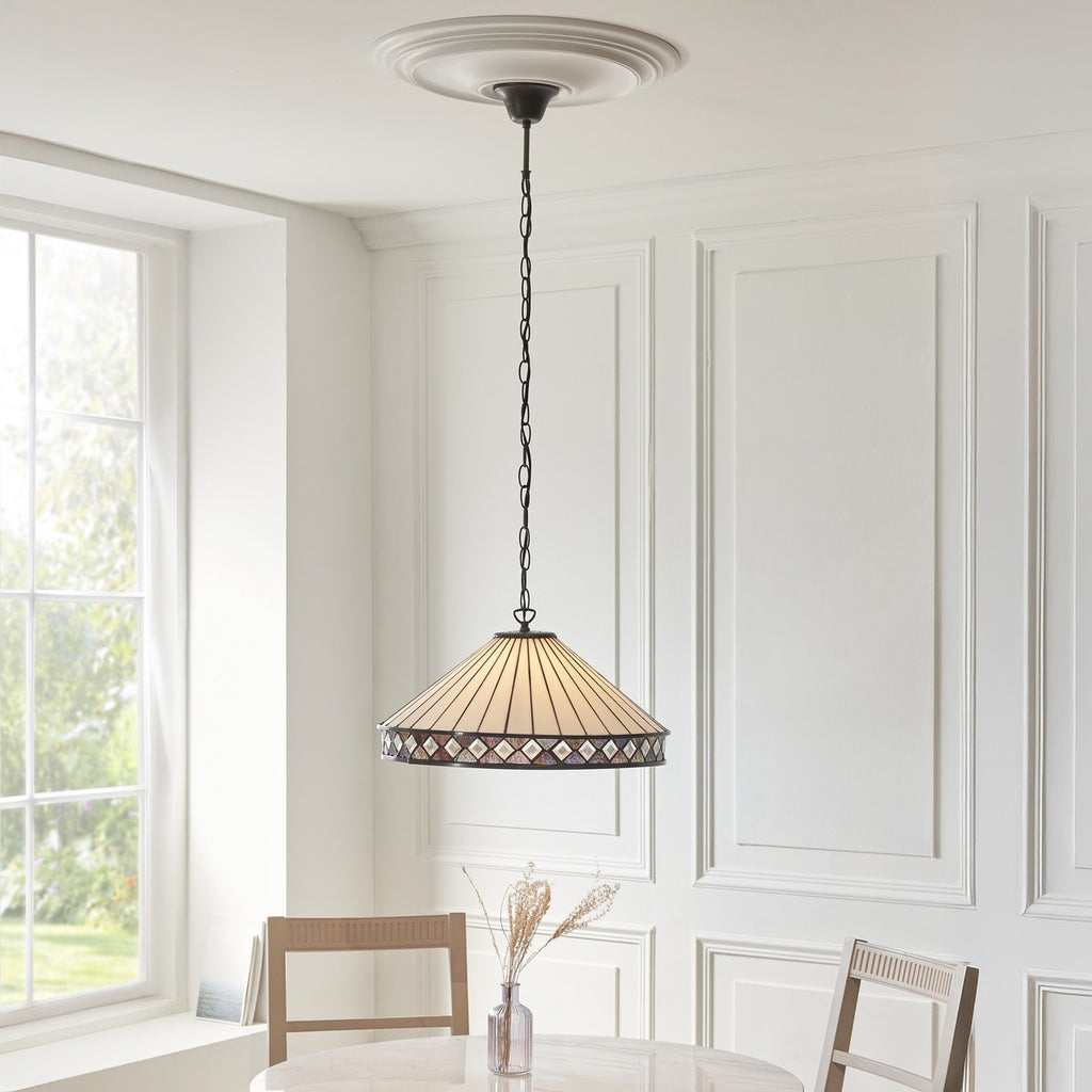 Interiors 1900 Fargo 3 Light Tiffany Pendant Light in Satin Black