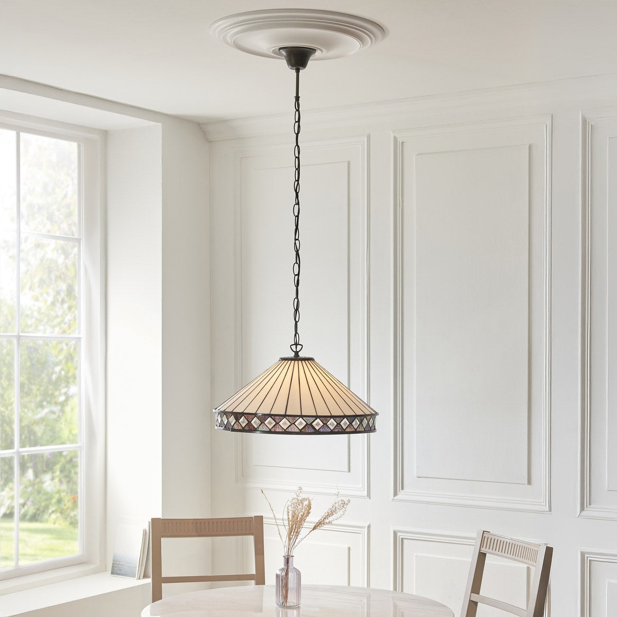 Interiors 1900 Fargo 3 Light Tiffany Pendant Light in Satin Black